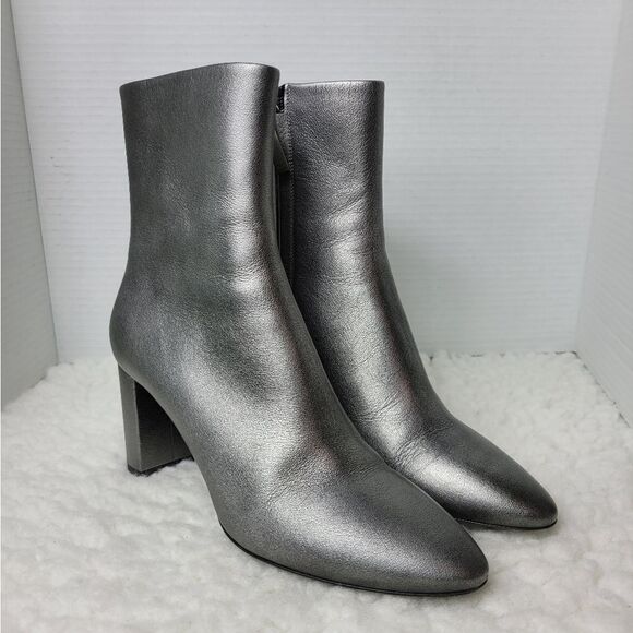 Yves Saint Laurent YSL Womens Size 8.5 Boots Gunmetal Gray Lou Zipper Bootie - Picture 1 of 12